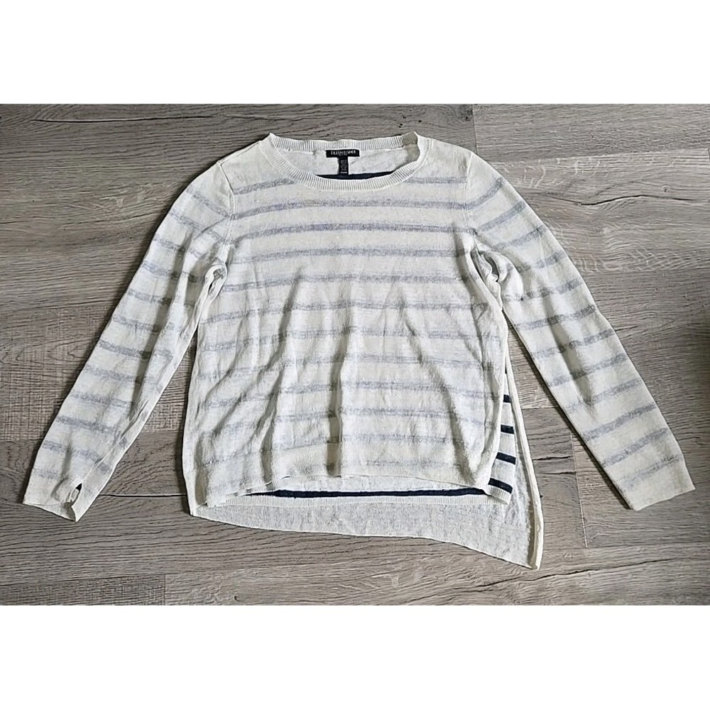 EILEEN FISHER Women Navy/White Striped Long Sleeve Pullover Knit Sweater Sz S/P